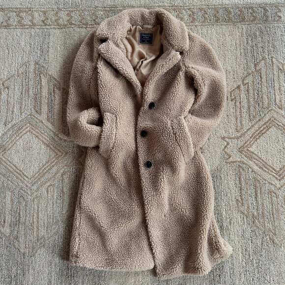 Sherpa Teddy Coat Cozy Neutral Faux Shearling Winter Quiet Luxury Abercrombie XS - Picture 1 of 12